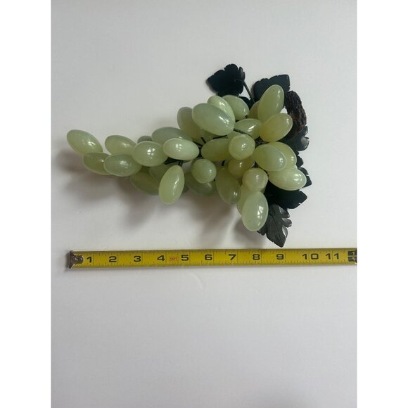 Vintage Jade Grape Cluster With Metal Leaves Decorative Piece - Picture 7 of 8